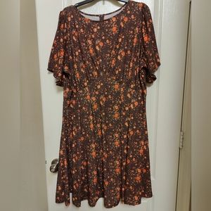 Unique Vintage Plus Size Brown & Orange Floral Flare Dress